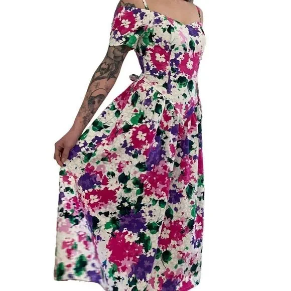 Vintage 80’s Eber San Francisco Floral Dress - Picture 5 of 11